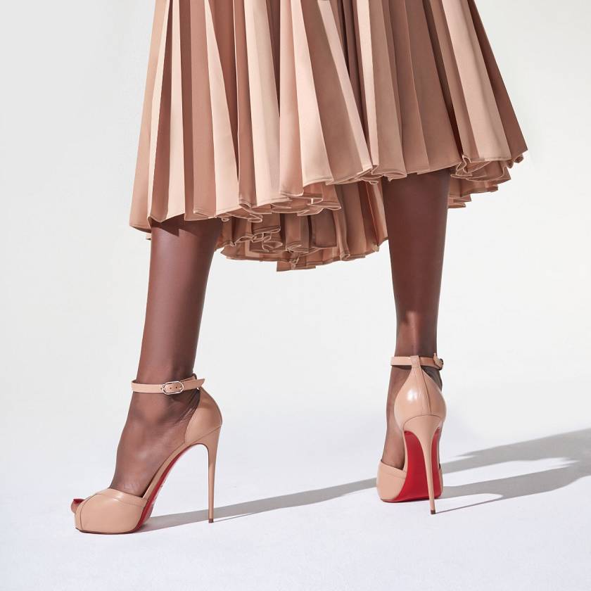 Women's Christian Louboutin Very Cathy 120mm Leather Platform Sandals - Nude [8406-539]